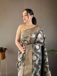 FANCY BANARASI SILK GOLD ZARI WEAVING WORK SAREE WITH UNSTITCHED BLOUSE PARTY WEAR WHOLESALE PRICE ETHNIC GARMENT (11)