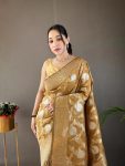 FANCY BANARASI SILK GOLD ZARI WEAVING WORK SAREE WITH UNSTITCHED BLOUSE PARTY WEAR WHOLESALE PRICE ETHNIC GARMENT (1)