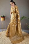 FANCY BANARASI SILK GOLD ZARI WEAVING WORK SAREE WITH UNSTITCHED BLOUSE PARTY WEAR WHOLESALE PRICE ETHNIC GARMENT (1)