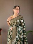 FANCY BANARASI SILK GOLD ZARI WEAVING WORK SAREE WITH UNSTITCHED BLOUSE PARTY WEAR WHOLESALE PRICE ETHNIC GARMENT (7)