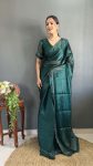 FANCY BURBERRY SILK STONE WORK READY TO WEAR SAREE WITH UNSTITCHED BLOUSE GREEN