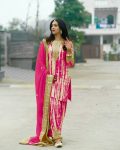 FANCY CHINON DIGITAL PRINT WITH EMBROIDERY SEQUENCE WORK TOP PATIYALA WITH DUPATTA PINK