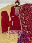 FANCY CHINON EMBROIDERY SEQUENCE WORK TOP BOTTOM WITH DUPATTA CASUAL WEAR WHOLESALE PRICE ETHNIC GARMENT (3)