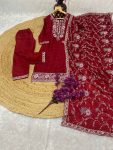 FANCY CHINON EMBROIDERY SEQUENCE WORK TOP BOTTOM WITH DUPATTA CASUAL WEAR WHOLESALE PRICE ETHNIC GARMENT (3)