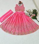 FANCY CHINON SEQUENCE EMBROIDEY WORK KID,S LEHENGA CHOLI WITH DUPATTA PARTY WEAR WHOLESALE PRICE ETHNIC GARMENT (24)