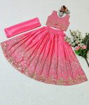 FANCY CHINON SEQUENCE EMBROIDEY WORK KID,S LEHENGA CHOLI WITH DUPATTA PARTY WEAR WHOLESALE PRICE ETHNIC GARMENT (24)