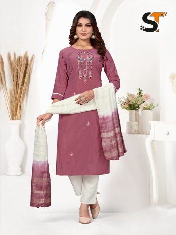 FANCY  COTTON THREAD WORK TOP PANT WITH DUPATTA PEACH
