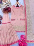 FANCY FAUX GEORGETTE EMBROIDERY SEQUENCE WORK TOP SHARARA WITH DUPATTA PARTY WEAR WHOLESALE PRICE ETHNIC GARMENT (7)