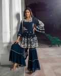FANCY GEORGETTE EMBROIDERY MOTI LACE WORK TOP SHARARA WITH DUPATTA FESTIVAL WEAR WHOLESALE PRICE ETHNIC GARMENT (10)