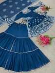 FANCY GEORGETTE EMBROIDERY MOTI LACE WORK TOP SHARARA WITH DUPATTA FESTIVAL WEAR WHOLESALE PRICE ETHNIC GARMENT (10)