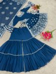 FANCY GEORGETTE EMBROIDERY MOTI LACE WORK TOP SHARARA WITH DUPATTA FESTIVAL WEAR WHOLESALE PRICE ETHNIC GARMENT (10)