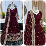 FANCY GEORGETTE EMBROIDERY SEQUENCE WORK GOWN WITH DUPATTA PARTY WEAR WHOLESALE PRICE ETHNIC GARMENT (1)