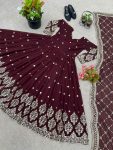 FANCY GEORGETTE EMBROIDERY SEQUENCE WORK GOWN WITH DUPATTA PARTY WEAR WHOLESALE PRICE ETHNIC GARMENT (1)