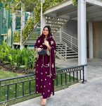 FANCY GEORGETTE EMBROIDERY SEQUENCE WORK TOP PANT WITH DUPATTA  WINE