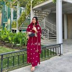 FANCY GEORGETTE EMBROIDERY SEQUENCE WORK TOP PANT WITH DUPATTA  PINK
