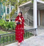 FANCY GEORGETTE EMBROIDERY SEQUENCE WORK TOP PANT WITH DUPATTA  RED