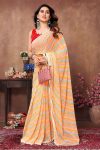 FANCY GEORGETTE PRINT WORK ONE MINUTE SAREE WITH UNSTITCHED BLOUSE ORANGE