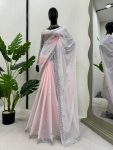 FANCY GEORGETTE THREAD SEQUENCE WORK SAREE WITH UNSTITCHED BLOUSE PARTY WEAR WHOLESALE PRICE ETHNIC GARMENT (8)