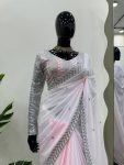 FANCY GEORGETTE THREAD SEQUENCE WORK SAREE WITH UNSTITCHED BLOUSE PARTY WEAR WHOLESALE PRICE ETHNIC GARMENT (8)