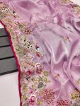 FANCY JIMMY CHOO EMBROIDERY THREAD WORK SAREE WITH UNSTITCHED BLOUSE PARTY WEAR WHOLESALE PRICE ETHNIC GARMENT (17)