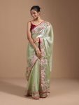 FANCY JIMMY CHOO EMBROIDERY THREAD WORK SAREE WITH UNSTITCHED BLOUSE PARTY WEAR WHOLESALE PRICE ETHNIC GARMENT (14)