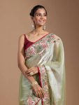 FANCY JIMMY CHOO EMBROIDERY THREAD WORK SAREE WITH UNSTITCHED BLOUSE PARTY WEAR WHOLESALE PRICE ETHNIC GARMENT (14)