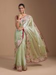 FANCY JIMMY CHOO EMBROIDERY THREAD WORK SAREE WITH UNSTITCHED BLOUSE PARTY WEAR WHOLESALE PRICE ETHNIC GARMENT (14)