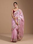 FANCY JIMMY CHOO EMBROIDERY THREAD WORK SAREE WITH UNSTITCHED BLOUSE PARTY WEAR WHOLESALE PRICE ETHNIC GARMENT (17)