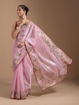 FANCY JIMMY CHOO EMBROIDERY THREAD WORK SAREE WITH UNSTITCHED BLOUSE PARTY WEAR WHOLESALE PRICE ETHNIC GARMENT (17)