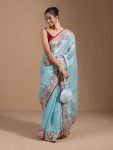 FANCY JIMMY CHOO EMBROIDERY THREAD WORK SAREE WITH UNSTITCHED BLOUSE PARTY WEAR WHOLESALE PRICE ETHNIC GARMENT (21)