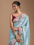 FANCY JIMMY CHOO EMBROIDERY THREAD WORK SAREE WITH UNSTITCHED BLOUSE PARTY WEAR WHOLESALE PRICE ETHNIC GARMENT (21)