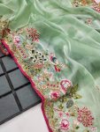 FANCY JIMMY CHOO EMBROIDERY THREAD WORK SAREE WITH UNSTITCHED BLOUSE PARTY WEAR WHOLESALE PRICE ETHNIC GARMENT (14)