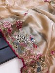 FANCY JIMMY CHOO EMBROIDERY THREAD WORK SAREE WITH UNSTITCHED BLOUSE PARTY WEAR WHOLESALE PRICE ETHNIC GARMENT (23)