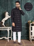 FANCY MAGIC COTTON SEQUENCE WORK WITH COLLAR REGULAR FIT MENS KURTA WITH PAJAMA TRADITIONAL WEAR WHOLESALE PRICE ETHNIC GARMENT (5)