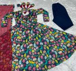 FANCY MUSLIN CROCHET PRINT WORK GOWN PANT WITH DUPATTA CASUAL WEAR WHOLESALE PRICE ETHNIC GARMENT (26)