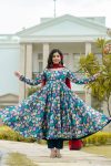 FANCY MUSLIN CROCHET PRINT WORK GOWN PANT WITH DUPATTA CASUAL WEAR WHOLESALE PRICE ETHNIC GARMENT (26)