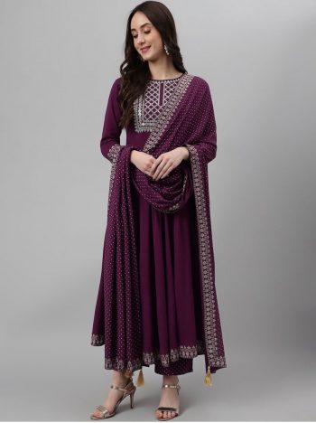 FANCY RAYON EMBROIDERY WORK GOWN BOTTOM WITH DUPATTA WINE