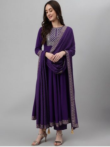 FANCY RAYON EMBROIDERY WORK GOWN BOTTOM WITH DUPATTA PURPLE