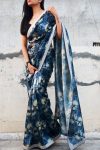 FANCY SATIN PRINTED SAREE WITH UNSTITCHED BLOUSE PARTY WEAR WHOLESALE PRICE ETHNIC GARMENT (1)