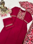 FANCY VISCOSE EMBROIDERY WITH PRINT WORK TOP BOTTOM WITH DUPATTA CASUAL WEAR WHOLESALE PRICE ETHNIC GARMENT (30)