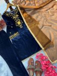 FANCY VISCOSE VELVET EMBROIDERY SEQUENCE WORK WITH BELL SLEEVE AND LATKAN TOP BOTTOM WITH DUPATTA PARTY WEAR WHOLESALE PRICE ETHNIC GARMENT (1)