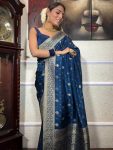 FASHIONABLE BANARASI SOFT SILK GOLD ZARI WEAVING WORK SAREE WITH UNSTITCHED BLOUSE PARTY WEAR WHOLESALE PRICE ETHNIC GARMENT (20)