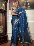 FASHIONABLE BANARASI SOFT SILK GOLD ZARI WEAVING WORK SAREE WITH UNSTITCHED BLOUSE PARTY WEAR WHOLESALE PRICE ETHNIC GARMENT (20)