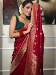 FASHIONABLE BANARASI SOFT SILK GOLD ZARI WEAVING WORK SAREE WITH UNSTITCHED BLOUSE PARTY WEAR WHOLESALE PRICE ETHNIC GARMENT (27)