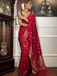 FASHIONABLE BANARASI SOFT SILK GOLD ZARI WEAVING WORK SAREE WITH UNSTITCHED BLOUSE PARTY WEAR WHOLESALE PRICE ETHNIC GARMENT (27)