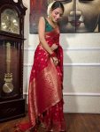 FASHIONABLE BANARASI SOFT SILK GOLD ZARI WEAVING WORK SAREE WITH UNSTITCHED BLOUSE PARTY WEAR WHOLESALE PRICE ETHNIC GARMENT (27)