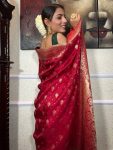 FASHIONABLE BANARASI SOFT SILK GOLD ZARI WEAVING WORK SAREE WITH UNSTITCHED BLOUSE PARTY WEAR WHOLESALE PRICE ETHNIC GARMENT (27)