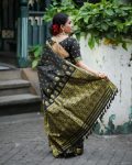 FASHIONABLE BANARASI SOFT SILK GOLD ZARI WORK SAREE WITH UNSTITCHED BLOUSE PARTY WEAR WHOLESALE PRICE ETHNIC GARMENT (1)