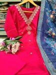 FASHIONABLE CHANDERI SILK CODING SEQUENCE EMBROIDERY WORK TOP BOTTOM WITH DUPATTA FESTIVAL WEAR WHOLESALE PRICE ETHNIC GARMENT (4)