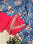 FASHIONABLE CHANDERI SILK CODING SEQUENCE EMBROIDERY WORK TOP BOTTOM WITH DUPATTA FESTIVAL WEAR WHOLESALE PRICE ETHNIC GARMENT (4)